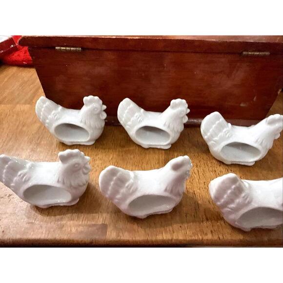 Other - 6 Vintage Japan Made Porcelain White Hen Napkin Rings Country Farm Cottage
